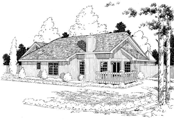 Country, One-Story, Ranch, Traditional Plan with 1583 Sq. Ft., 3 Bedrooms, 2 Bathrooms, 2 Car Garage Rear Elevation