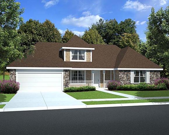 Bungalow, Country, Traditional House Plan 34049 with 4 Beds, 3 Baths, 2 Car Garage Elevation