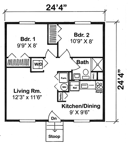 Cabin, Cottage, Traditional House Plan 34075 with 2 Beds, 1 Baths First Level Plan