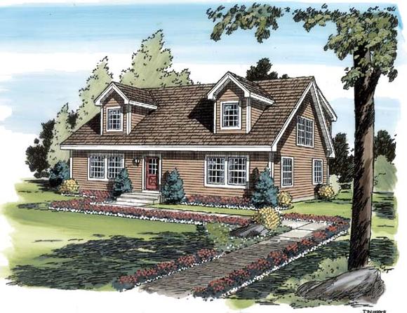 Cape Cod, Coastal, Country, Traditional House Plan 34077 with 4 Beds, 3 Baths Elevation