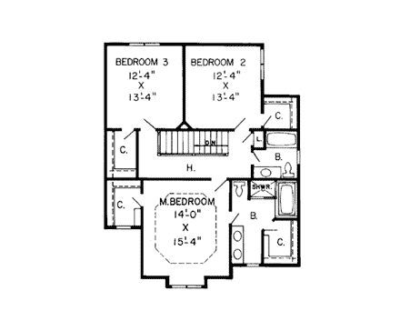 Farmhouse, Traditional House Plan 34926 with 3 Beds, 3 Baths, 2 Car Garage Second Level Plan