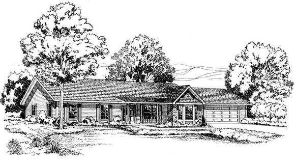 One-Story, Ranch, Traditional House Plan 34976 with 3 Beds, 2 Baths, 2 Car Garage Elevation
