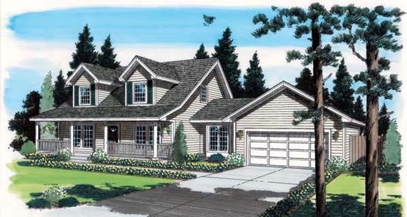Cape Cod, Country, Southern House Plan 35001 with 3 Beds, 3 Baths, 2 Car Garage Elevation