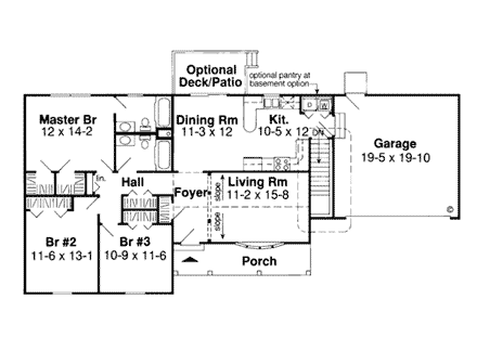 One-Story, Ranch, Traditional House Plan 35003 with 3 Beds, 2 Baths, 2 Car Garage First Level Plan