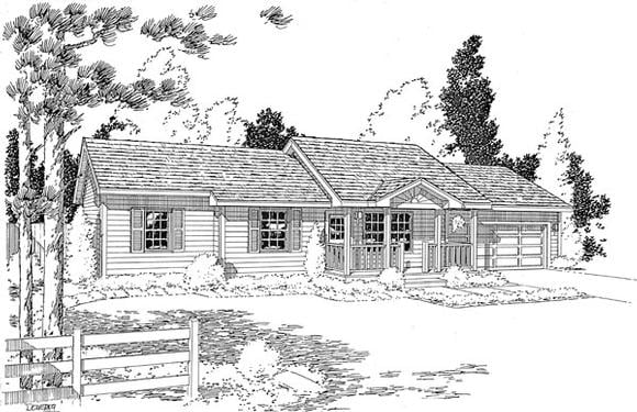 Ranch, Traditional House Plan 35006 with 3 Beds, 2 Baths Elevation