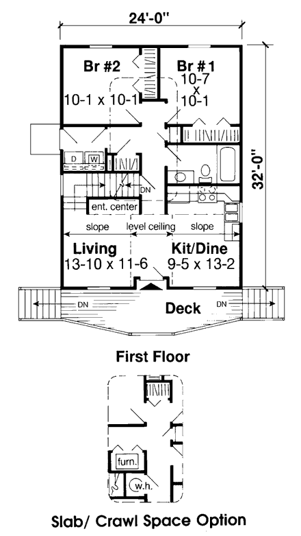 Cabin, Cottage House Plan 35007 with 2 Beds, 1 Baths First Level Plan