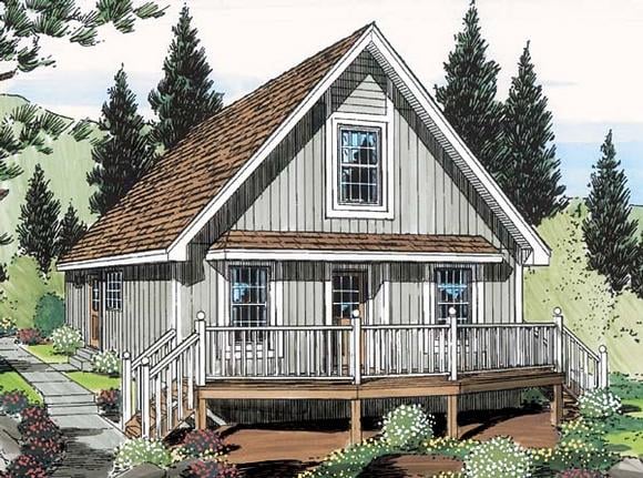 Cabin, Cottage House Plan 35007 with 2 Beds, 1 Baths Elevation