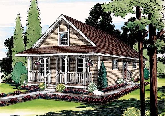 Cottage, Country, Narrow Lot, Southern House Plan 35008 with 3 Beds, 1 Baths Elevation