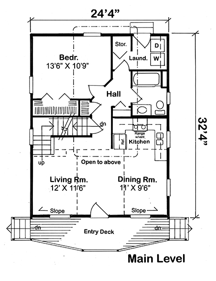 Cabin, Contemporary, Cottage House Plan 35009 with 2 Beds, 1 Baths First Level Plan