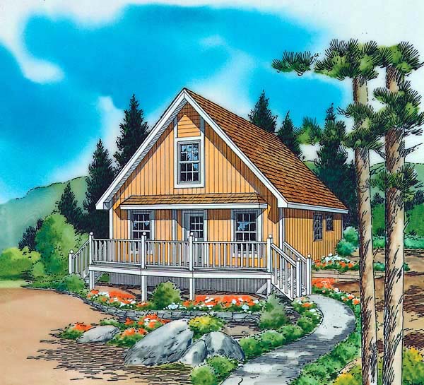 Cabin, Contemporary, Cottage House Plan 35009 with 2 Beds, 1 Baths Elevation