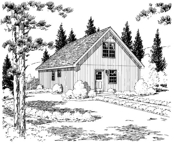 Cabin, Contemporary, Cottage House Plan 35009 with 2 Beds, 1 Baths Rear Elevation