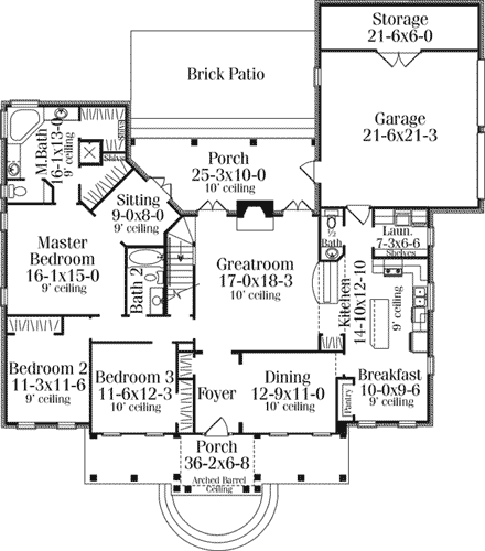 Colonial, European, Southern House Plan 40019 with 3 Beds, 3 Baths, 2 Car Garage First Level Plan