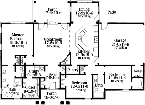 Colonial, European House Plan 40021 with 3 Beds, 2 Baths, 2 Car Garage Level One