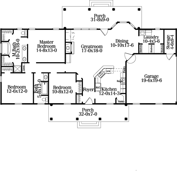 Colonial, Ranch House Plan 40022 with 3 Beds, 2 Baths, 2 Car Garage Level One