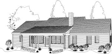 Colonial, Ranch House Plan 40022 with 3 Beds, 2 Baths, 2 Car Garage Rear Elevation