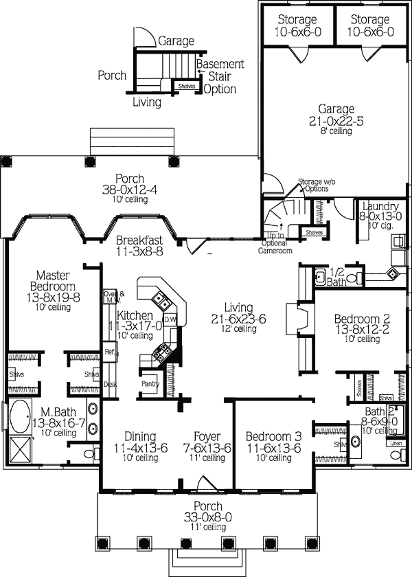 Colonial, European, Southern House Plan 40024 with 3 Beds, 3 Baths, 2 Car Garage Level One