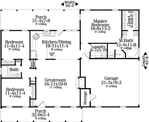 Country, Ranch House Plan 40026 with 3 Beds, 2 Baths, 2 Car Garage Level One
