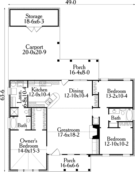 House Plan 40028 with 3 Beds, 2 Baths, 2 Car Garage First Level Plan