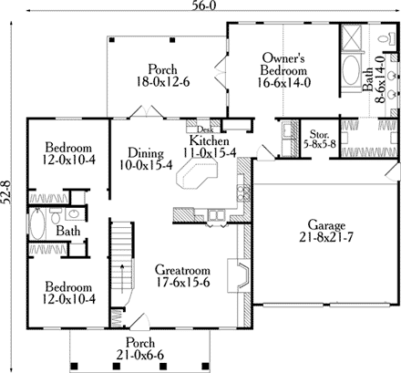 Cape Cod, Country House Plan 40029 with 3 Beds, 2 Baths, 2 Car Garage First Level Plan