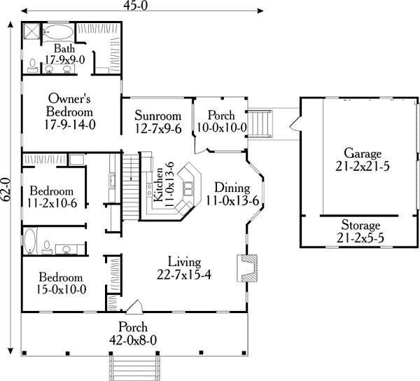 Cape Cod, Country House Plan 40032 with 3 Beds, 2 Baths, 2 Car Garage Level One