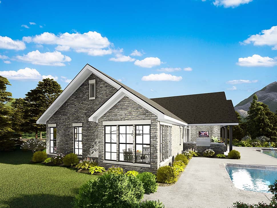 Cape Cod, Coastal, Cottage, Country, Southern, Traditional House Plan 40040 with 3 Beds, 2 Baths, 2 Car Garage Rear Elevation