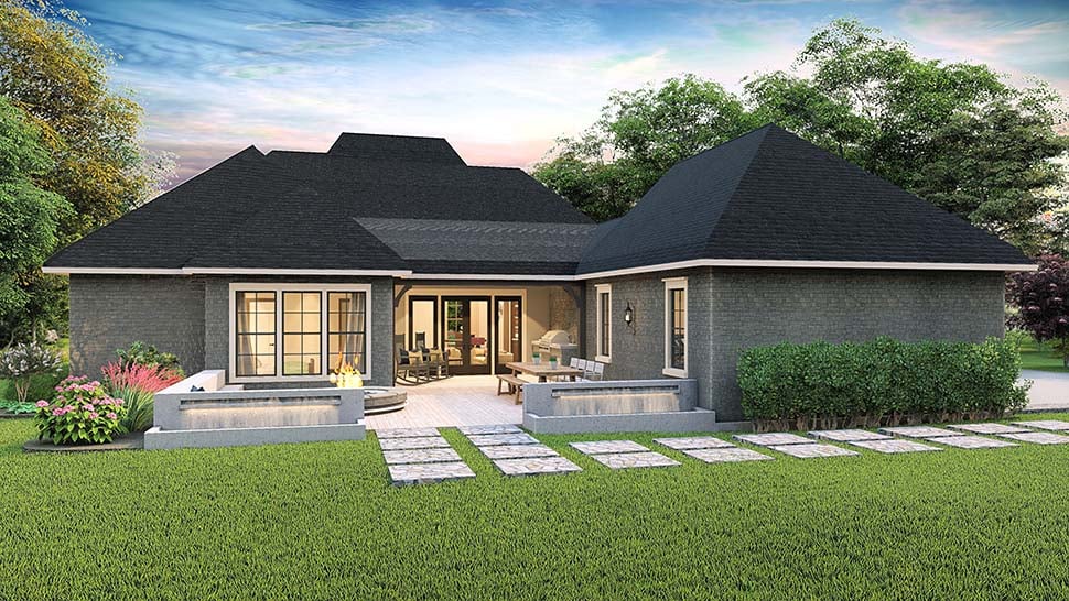 Cottage, Country, Craftsman, Southern, Traditional Plan with 2298 Sq. Ft., 4 Bedrooms, 3 Bathrooms, 2 Car Garage Rear Elevation