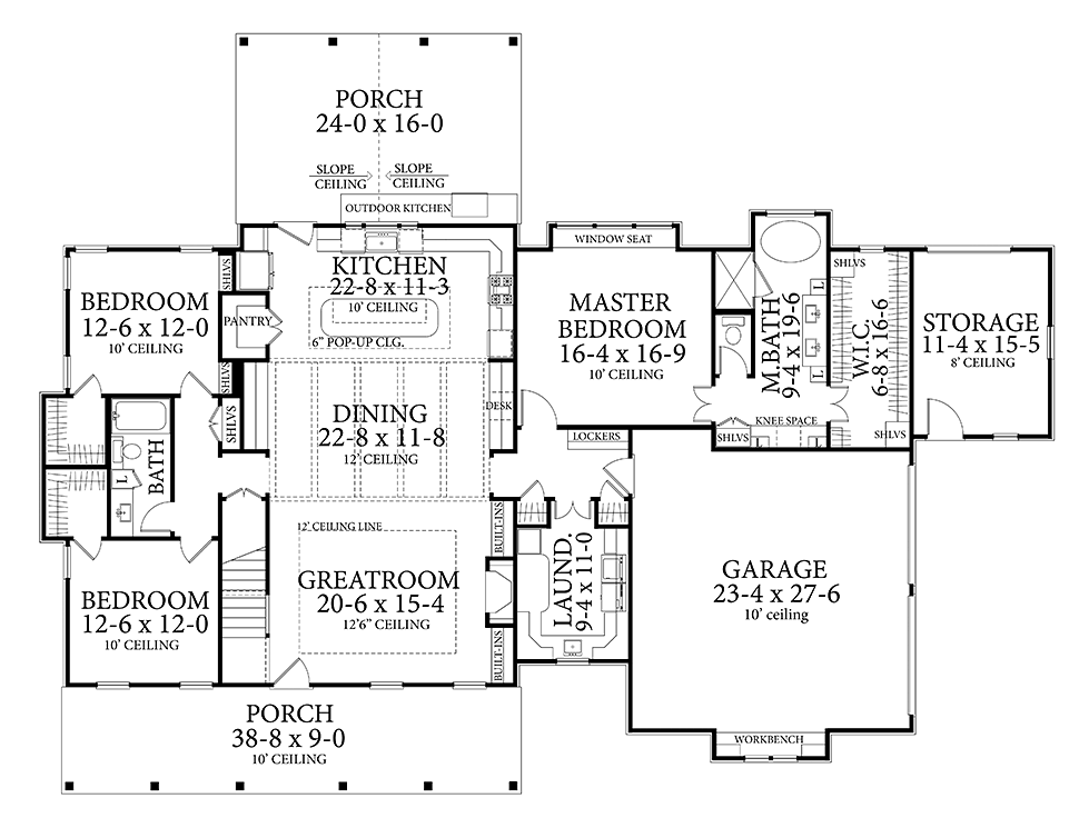 Country, Farmhouse, Southern House Plan 40045 with 3 Beds, 2 Baths, 2 Car Garage Level One