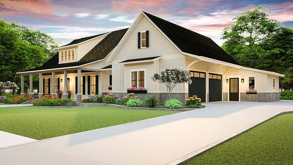 Country, Farmhouse, Southern Plan with 2252 Sq. Ft., 3 Bedrooms, 2 Bathrooms, 2 Car Garage Picture 4