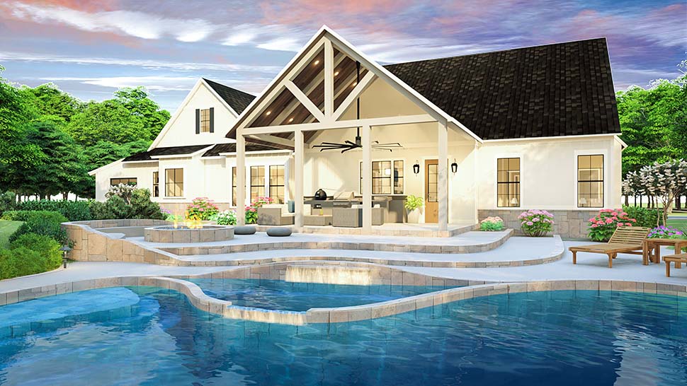 Country, Farmhouse, Southern House Plan 40045 with 3 Beds, 2 Baths, 2 Car Garage Rear Elevation