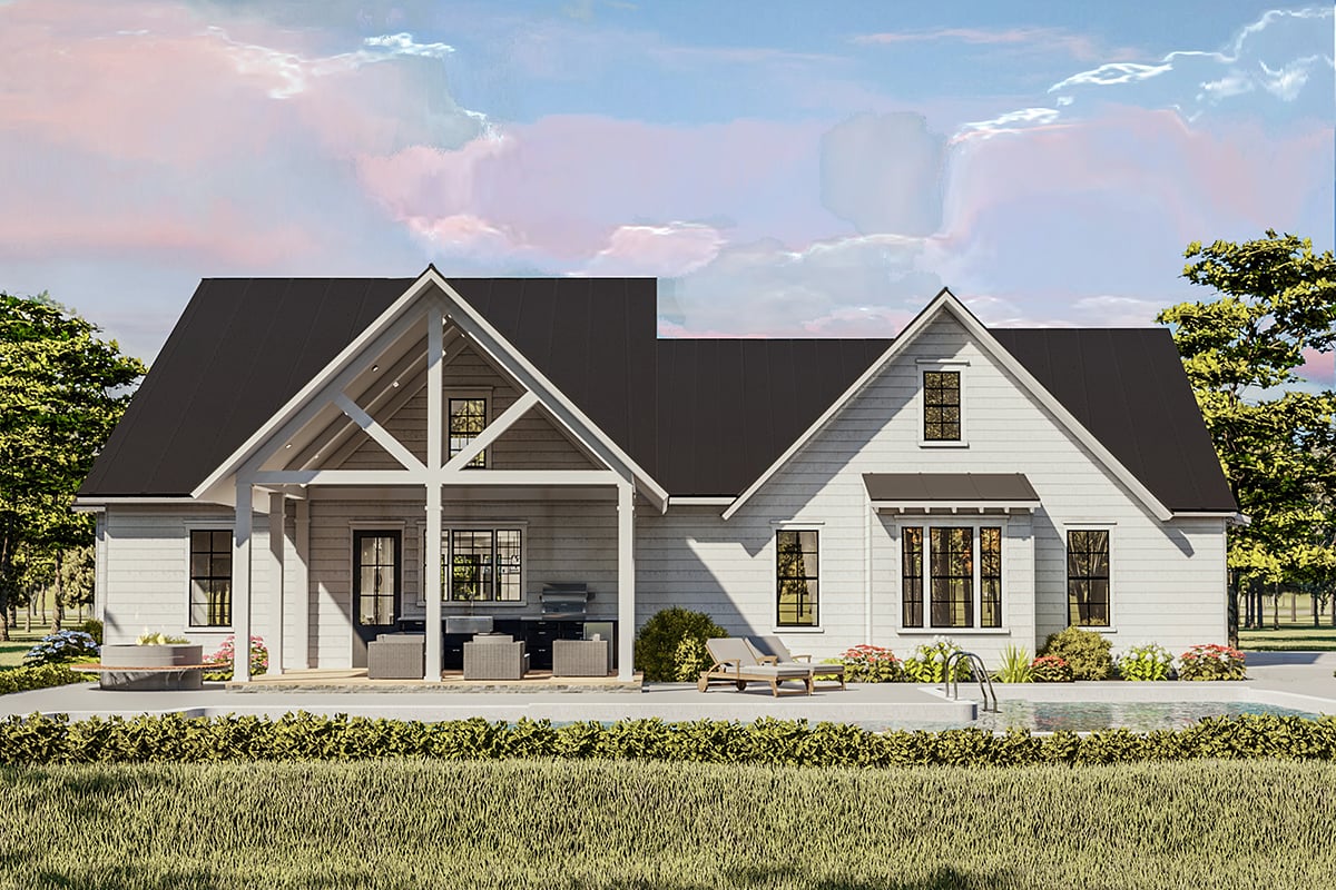 Cottage, Country, Craftsman, Farmhouse, Ranch, Southern, Traditional Plan with 2480 Sq. Ft., 4 Bedrooms, 2 Bathrooms, 2 Car Garage Rear Elevation