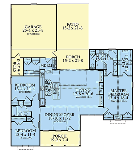 Country, Farmhouse, Ranch, Traditional House Plan 40048 with 3 Beds, 2 Baths, 2 Car Garage First Level Plan