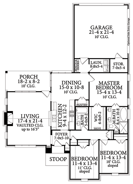 Cottage, French Country, Ranch House Plan 40052 with 3 Beds, 2 Baths, 2 Car Garage First Level Plan