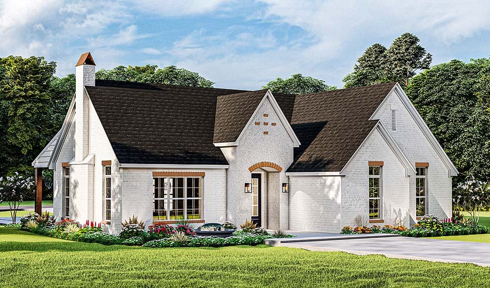 Cottage, French Country, Ranch Plan with 1769 Sq. Ft., 3 Bedrooms, 2 Bathrooms, 2 Car Garage Picture 4
