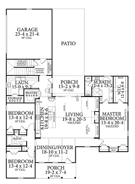 Farmhouse, Southern, Traditional House Plan 40054 with 3 Beds, 2 Car Garage First Level Plan