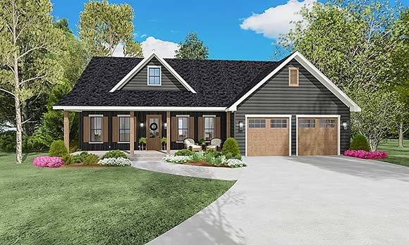 Cottage, Country, Farmhouse, Ranch, Southern, Traditional House Plan 40055 with 3 Beds, 3 Baths, 2 Car Garage Elevation