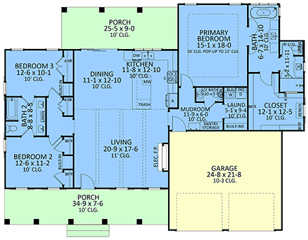 Country, Craftsman, Farmhouse, Ranch, Southern, Traditional House Plan 40059 with 3 Beds, 3 Baths, 2 Car Garage First Level Plan