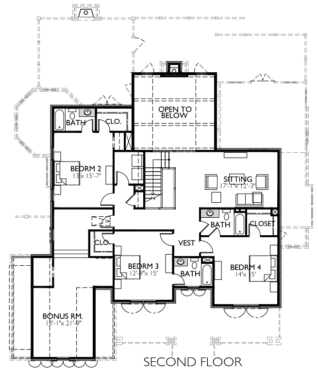 Tudor House Plan 40100 with 5 Beds, 6 Baths, 2 Car Garage Level Two