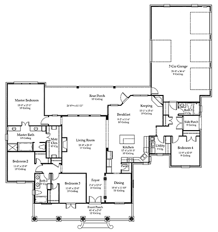 Colonial, French Country, Southern House Plan 40311 with 4 Beds, 3 Baths, 3 Car Garage First Level Plan