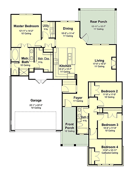 European, French Country House Plan 40323 with 4 Beds, 2 Baths, 2 Car Garage First Level Plan