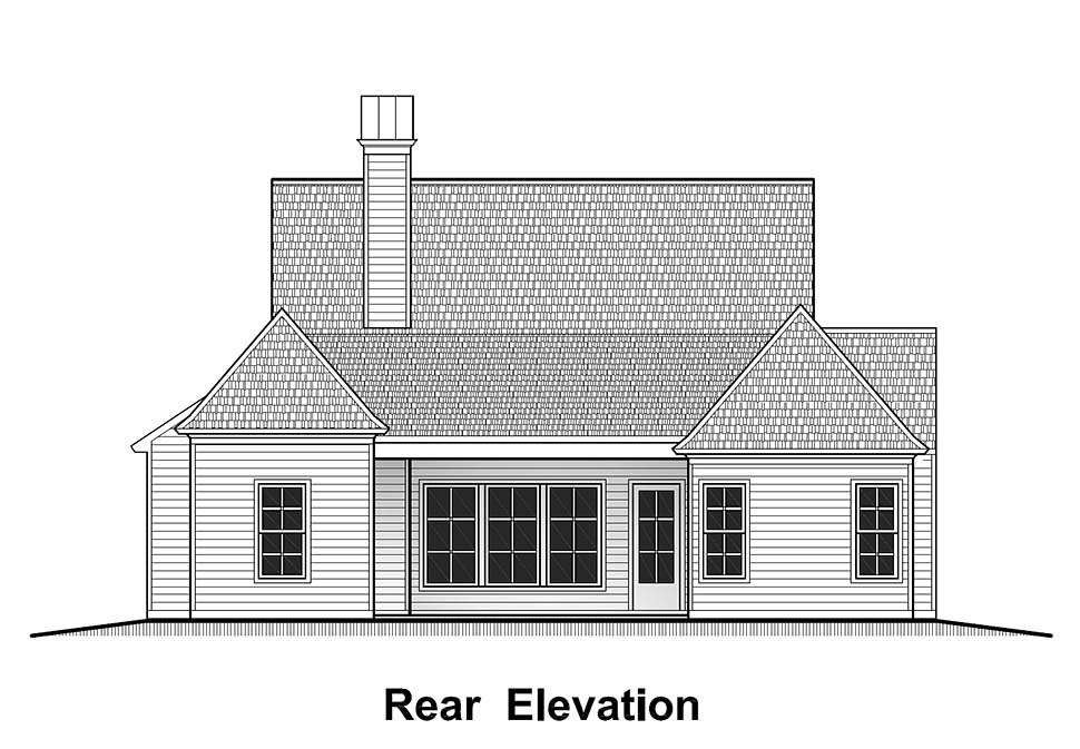 Country, French Country, Southern House Plan 40324 with 4 Beds, 2 Baths, 2 Car Garage Rear Elevation