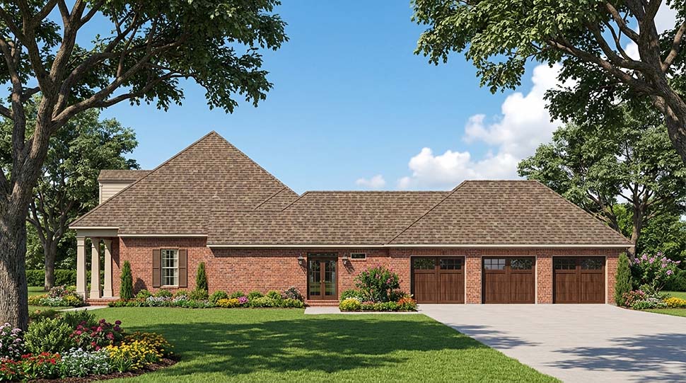 Colonial, Country, French Country, Southern Plan with 2891 Sq. Ft., 4 Bedrooms, 3 Bathrooms, 3 Car Garage Picture 4