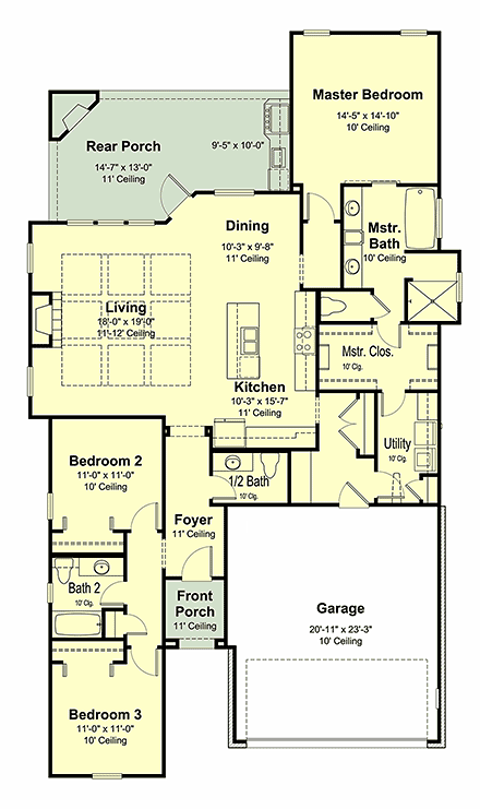 Cottage House Plan 40340 with 3 Beds, 3 Baths, 2 Car Garage First Level Plan