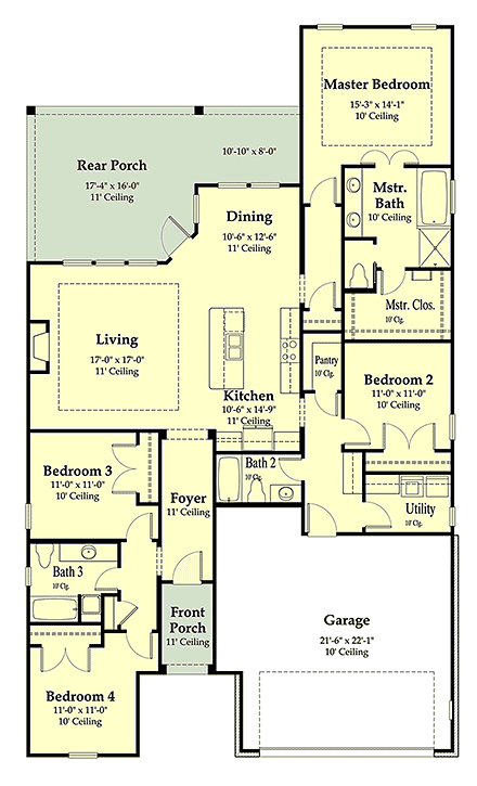 Cottage House Plan 40345 with 4 Beds, 3 Baths, 2 Car Garage First Level Plan