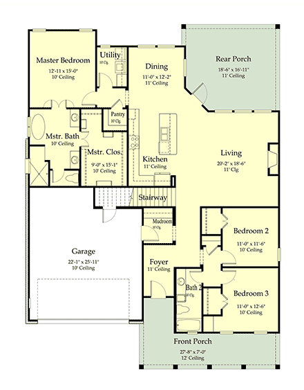 Farmhouse House Plan 40350 with 4 Beds, 3 Baths, 2 Car Garage First Level Plan