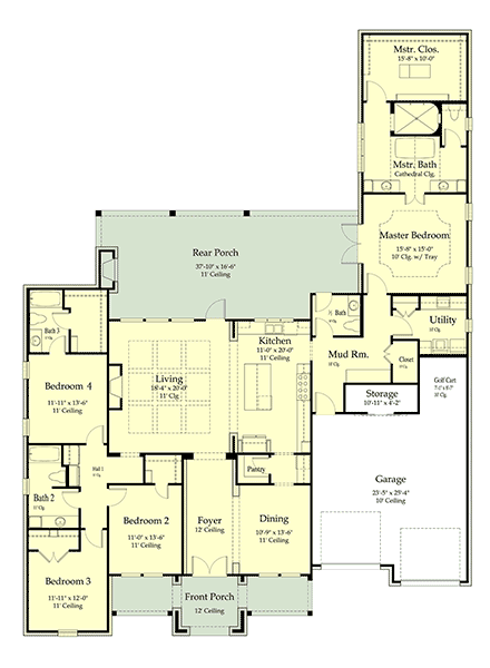 Farmhouse House Plan 40351 with 4 Beds, 4 Baths, 2 Car Garage First Level Plan