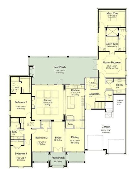 Farmhouse House Plan 40352 with 5 Beds, 4 Baths, 2 Car Garage First Level Plan