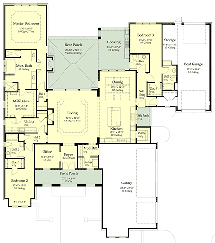Mediterranean House Plan 40353 with 3 Beds, 4 Baths, 3 Car Garage First Level Plan