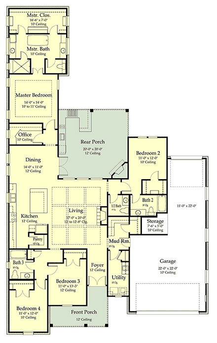 Country, Craftsman, Farmhouse House Plan 40358 with 4 Beds, 4 Baths, 3 Car Garage First Level Plan