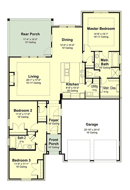 European House Plan 40363 with 3 Beds, 2 Baths, 2 Car Garage First Level Plan
