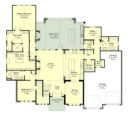 Contemporary, European House Plan 40378 with 4 Beds, 4 Baths, 3 Car Garage First Level Plan